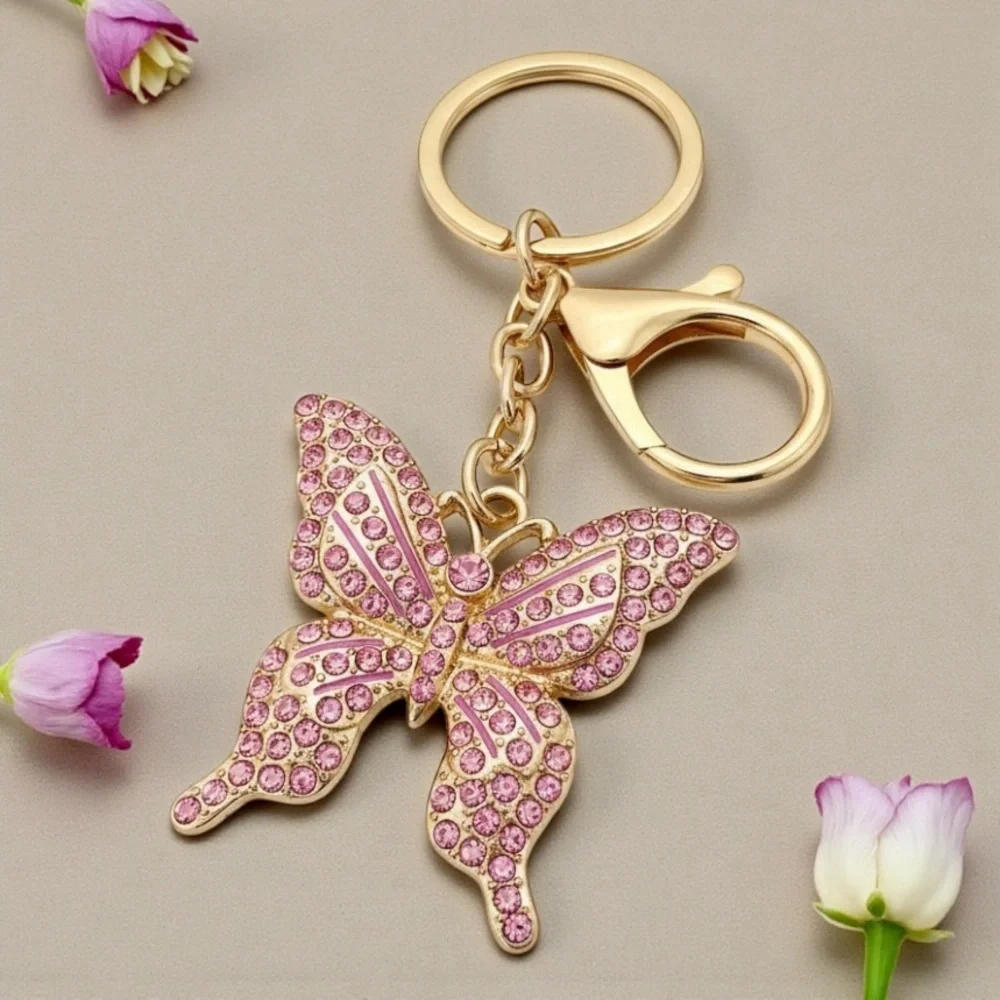 Butterfly Keychain Charm Gold and Pink NWT - Picture 11 of 14
